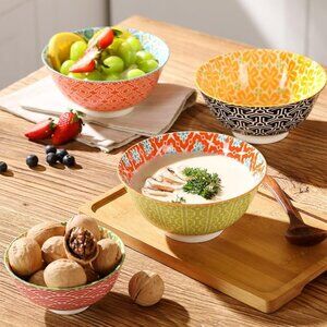 Ceramic Cereal & Soup Bowls | Set of 5 | 23 oz | Colorful Porcelain
